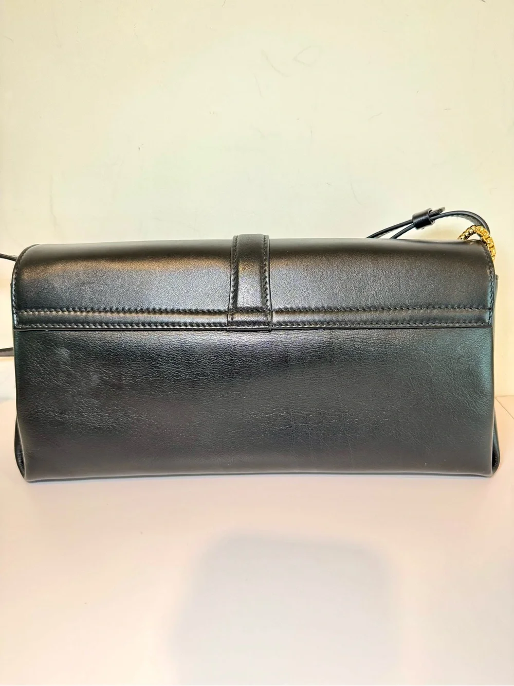 Ferragamo New Line Medium Black Leather Shoulder Bag W 2 Straps & Gold Accents